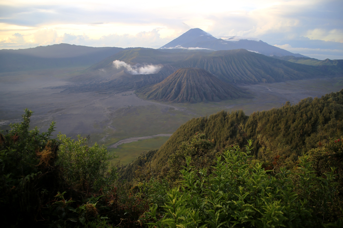 Java. Gunung Bromo.
Vue spectaculaire sur l'immense caldeira, et le Bromo fumant.