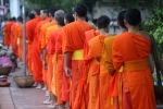 Luang Prabang.
Procession du Tak Bat pour collecter les aumônes.