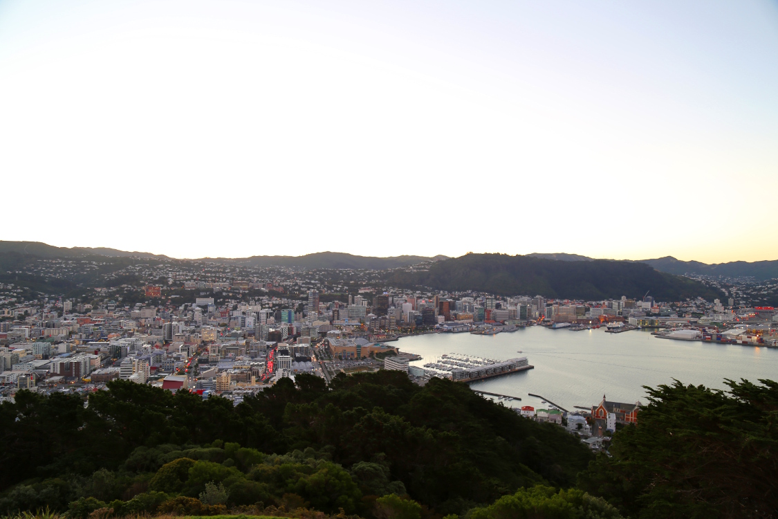Wellington, vue depuis le mont Victoria.
Cette ville est bien la capitale du pays, et non Auckland.