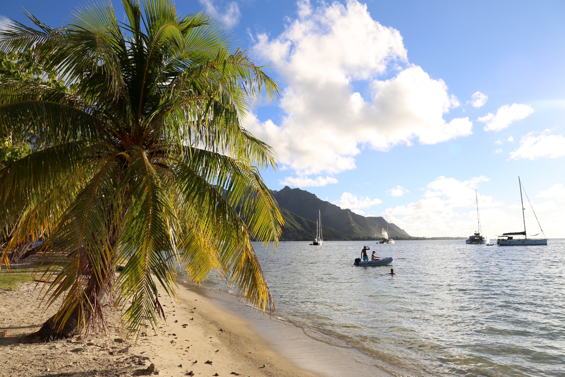 Moorea.
Plage de Ta'ahiamanu, au nord de l'Ã®le, entre les deux Baies.