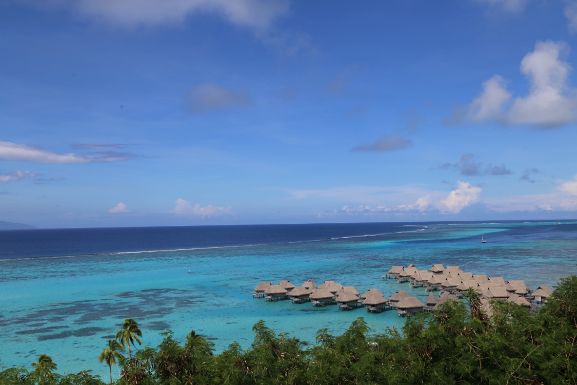 Moorea.
Point de vue de To'atea sur le lagon, et les bungalows du Sofitel.
